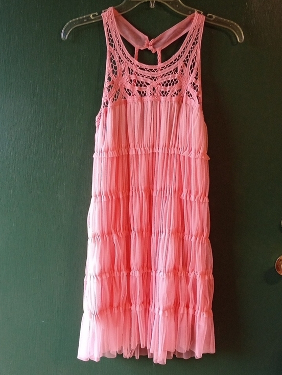 Rebellion Dresses & Skirts - Rebellion Pink Crochet Yoke Tiered Chiffon Dress Sz Med